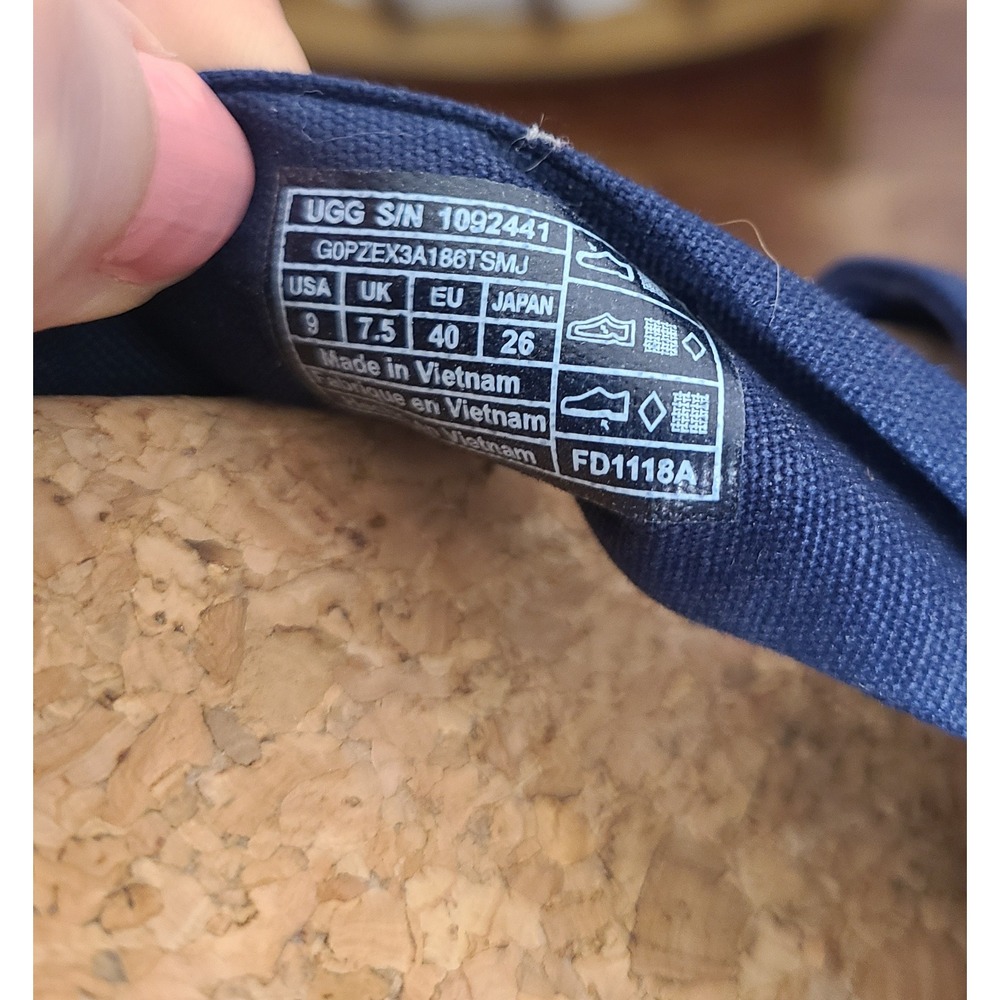 UGG Navy Blue US 9 Fabric Cork Espadrille Ankle‎ Tie Wedge Sandals Quiet Luxury - Picture 7 of 8